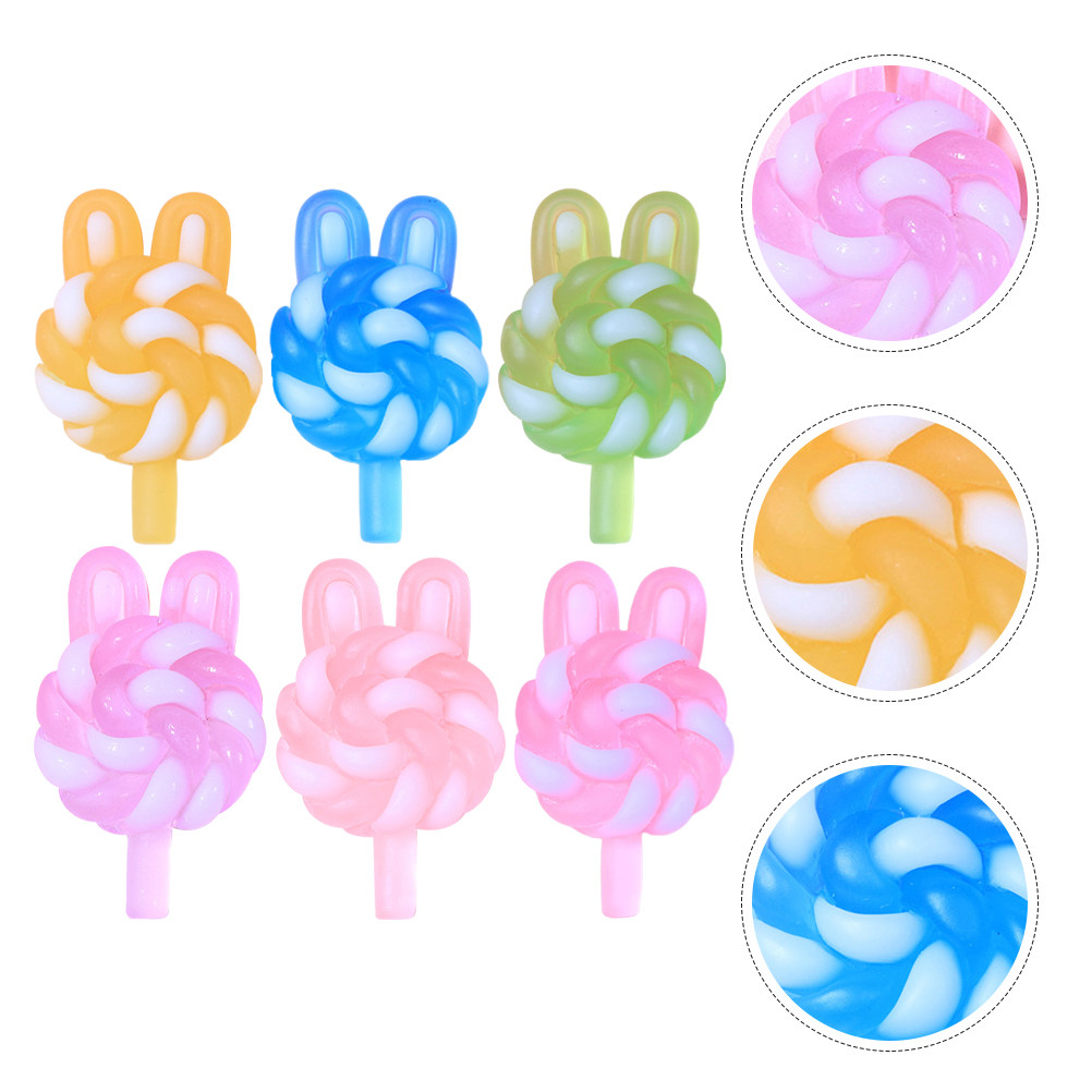 Resin Art Store - 24 個のかわいい漫画ロリポップチャームウサギの形をした光るプラスチック樹脂ペンダント DIY クラフトジュエリー用品キーホルダーネックレス用