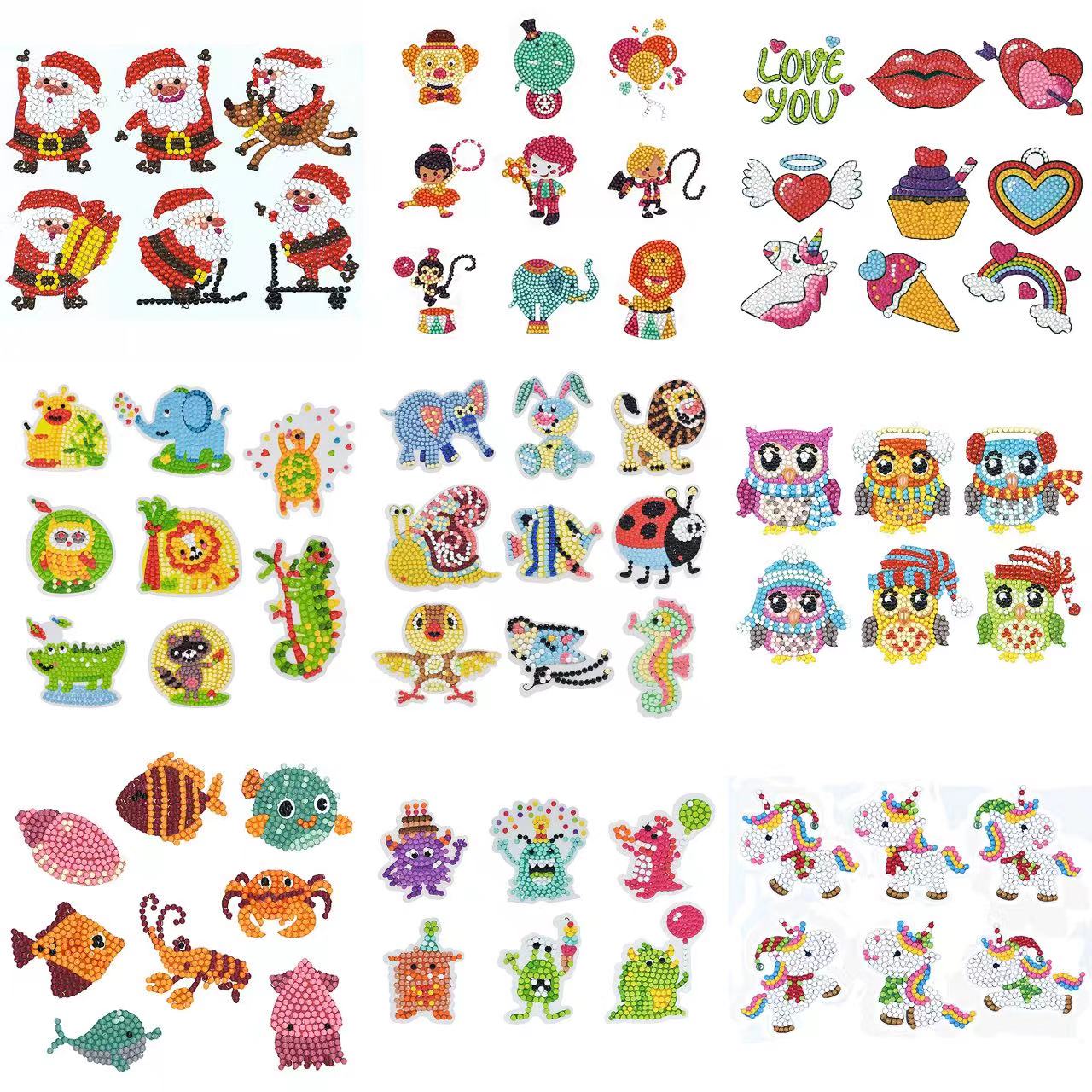 Resin Art Sticker - 子供のための5Dダイヤモンド絵画ステッカーキット,漫画のパターン,モザイクアート,数字,DIY,家の装飾,ギフト