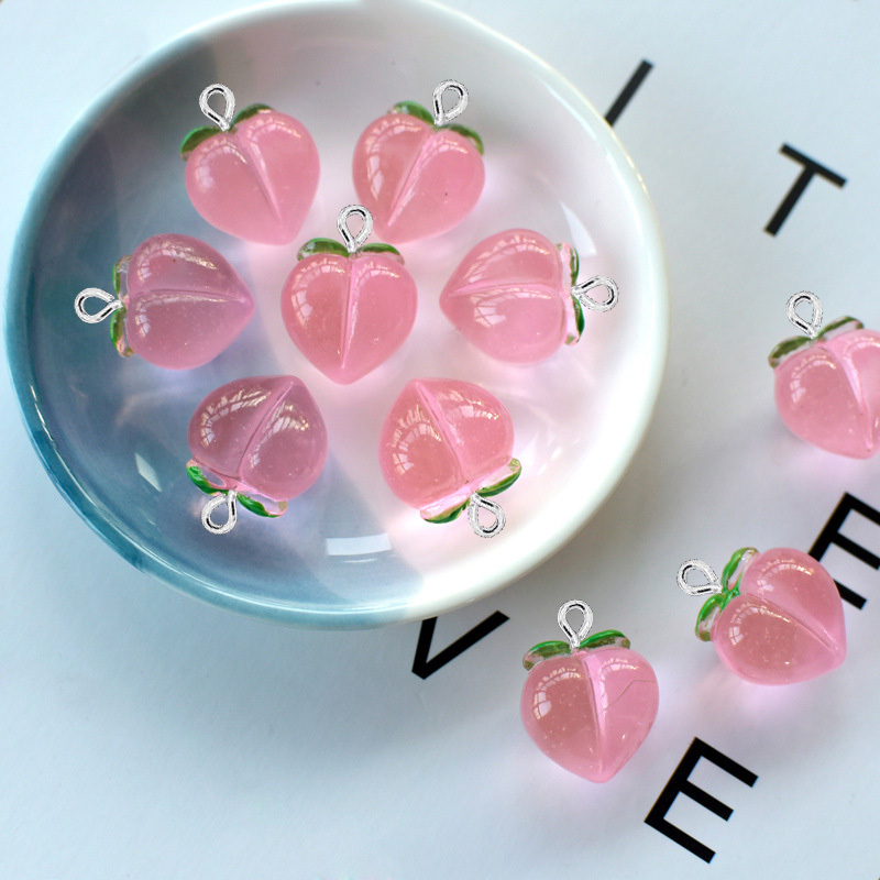 Resin Art Store - 10 個新しい透明ピーチフラット樹脂チャームペンダントジュエリー作成アクセサリー DIY イヤリングネックレスキーホルダー装飾用