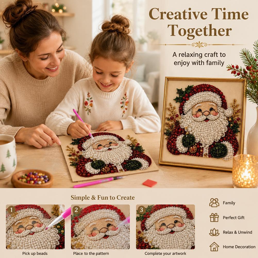 Resin Art Craft - クリスマス サンタクロース パールアート DIYキット 額入りビーズ刺繍クラフト 壁飾り