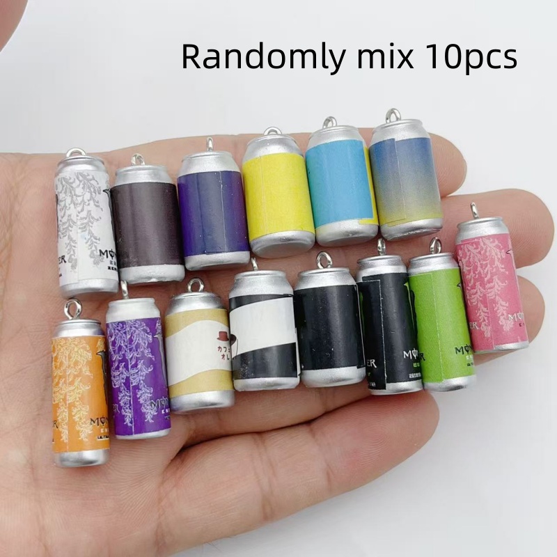 Resin Art Store - 10個入り ミニチュア シミュレーション飲料缶 レジンチャーム カラフルな模造ドリンクボトルペンダント DIY