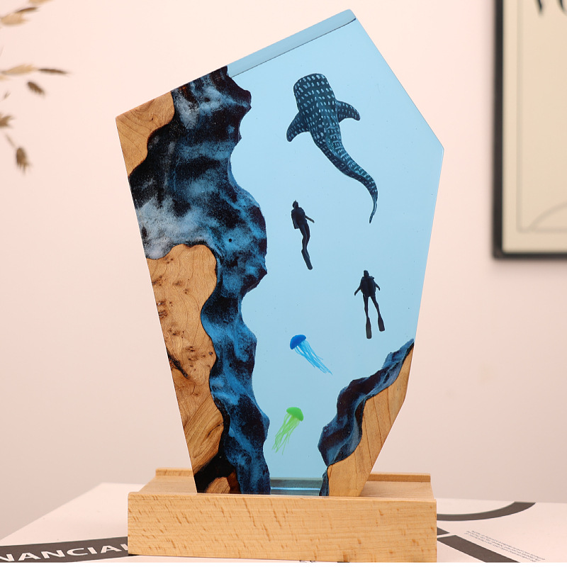 Resin Art Gift For Wedding - 樹脂製洞窟クジラダイバーデスクトップクラゲ発光オーナメントクリエイティブホームデコレーションマリンアートギフト