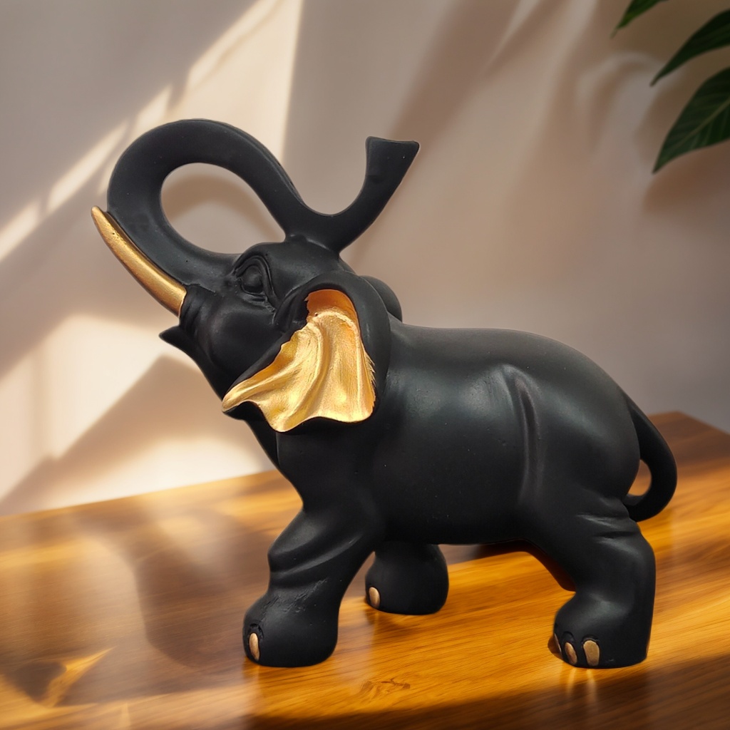 Resin Art Decoration Items - ブラックゴールドの幸運の象の像の装飾品1個、アクセス可能な高級アートスタイル、リビングルームのデスクトップ装飾、ホームソフトデコレーションディスプレイグッドアイテム