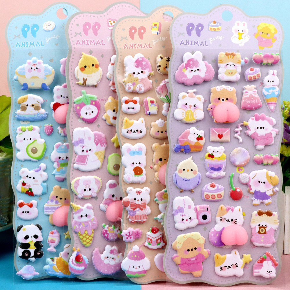 Resin Art Phone Case - 2/4枚入り 3D ソフト キュートなお尻 3D漫画風動物ステッカー 子供