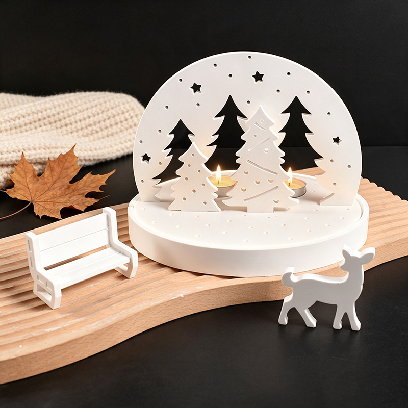 Resin Art Lamp - クリスマスエルクティーライトキャンドルホルダーシリコンモールド、3Dレジンプラスタートレイモールドキット、DIY冬景色ランプベースクラフトツールセット