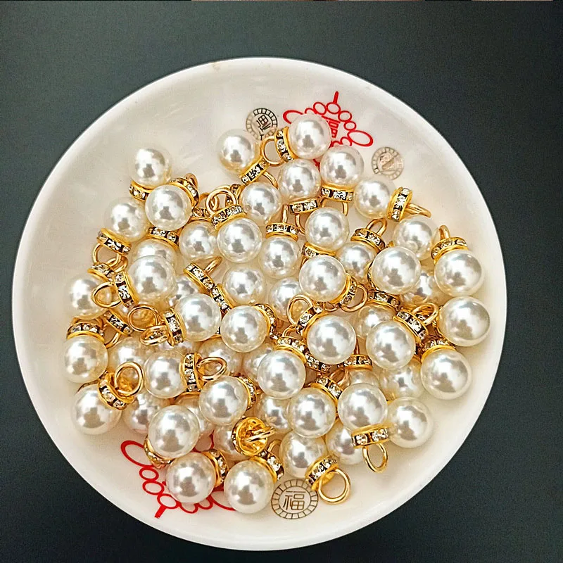 Resin Art Gift For Wedding - 30 個ラウンドパールダイヤモンドペンダントゴールドシルバー DIY プリンセスウェディングギフトビッグサイズデザインアート装飾ビーズラインストーン Jewelry14mm