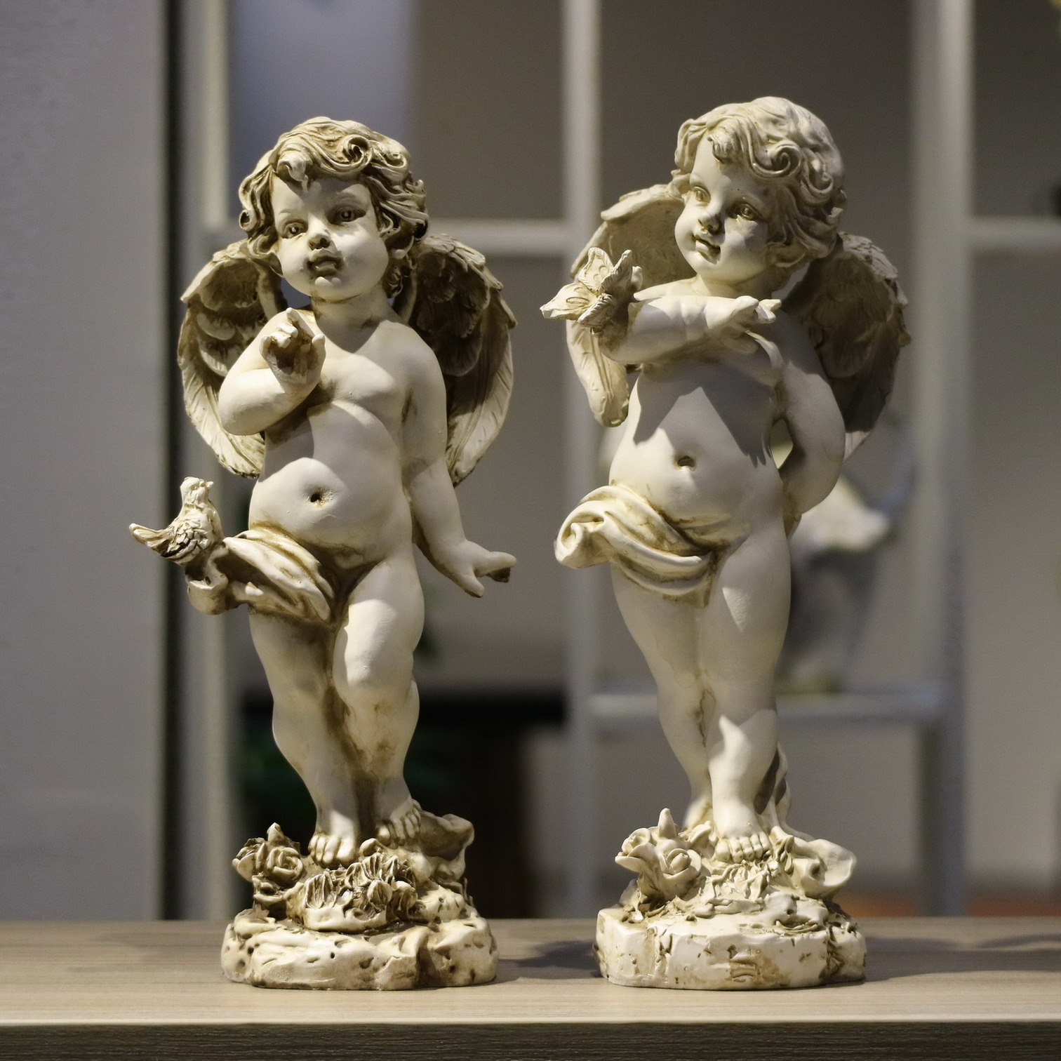 Resin Art Gift For Wedding - レトロ樹脂天使の置物 29 センチメートル家の中庭の装飾アートクラフト彫刻結婚祝いユニークな天使の家の装飾品