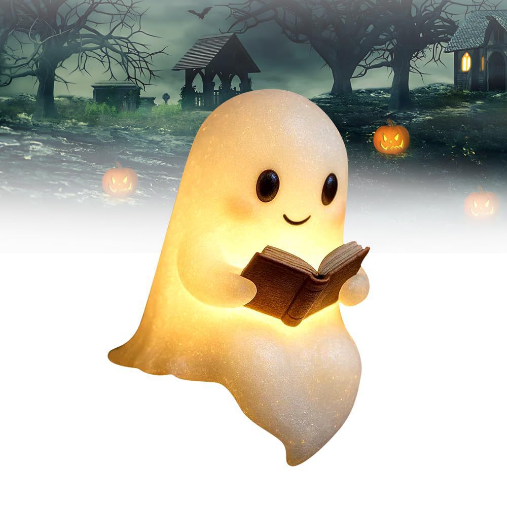 Resin Art Lamp - 新しいキュートなゴースト読書ブックランプ、キュートなゴースト読書ライトLED、ハロウィンクラフトオーナメントギフト