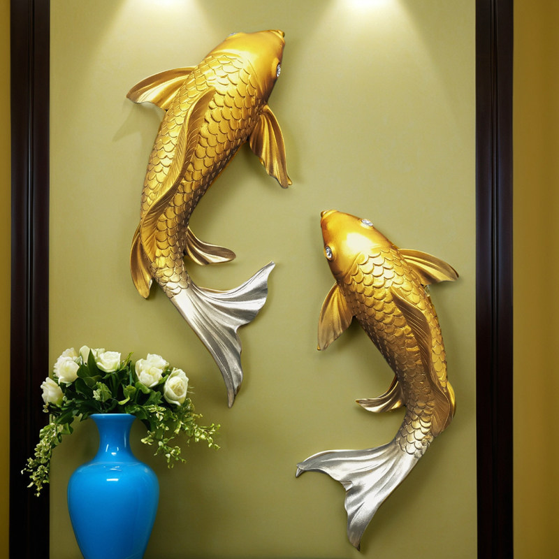 Resin Art Sticker - 幸運の鯉魚3D壁飾り、樹脂製立体鯉壁掛け、創造的な富風水ホームアートウォールステッカー飾り