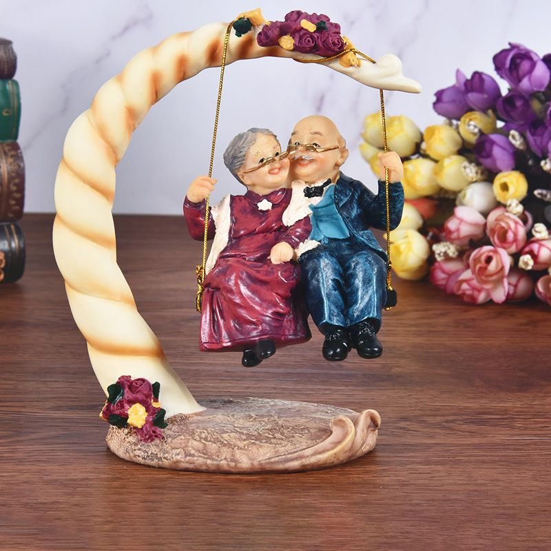 Resin Art Gift For Wedding - 中国のスイング老夫婦樹脂製置物装飾品結婚記念日ギフトホーム寝室デスクトップ像アクセサリーアート