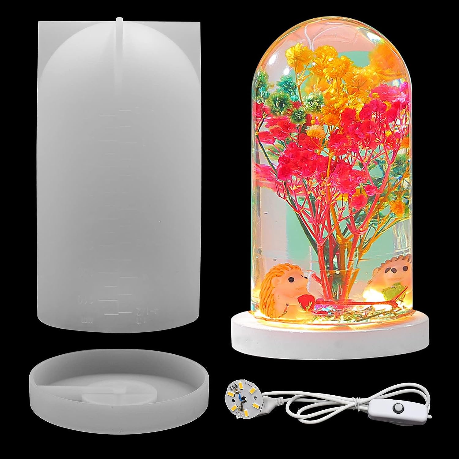 Resin Art Lamp - DIY クリスタルエポキシ樹脂モールド Led ナイトライト飾り球形ランプホルダー円筒シリコーン型