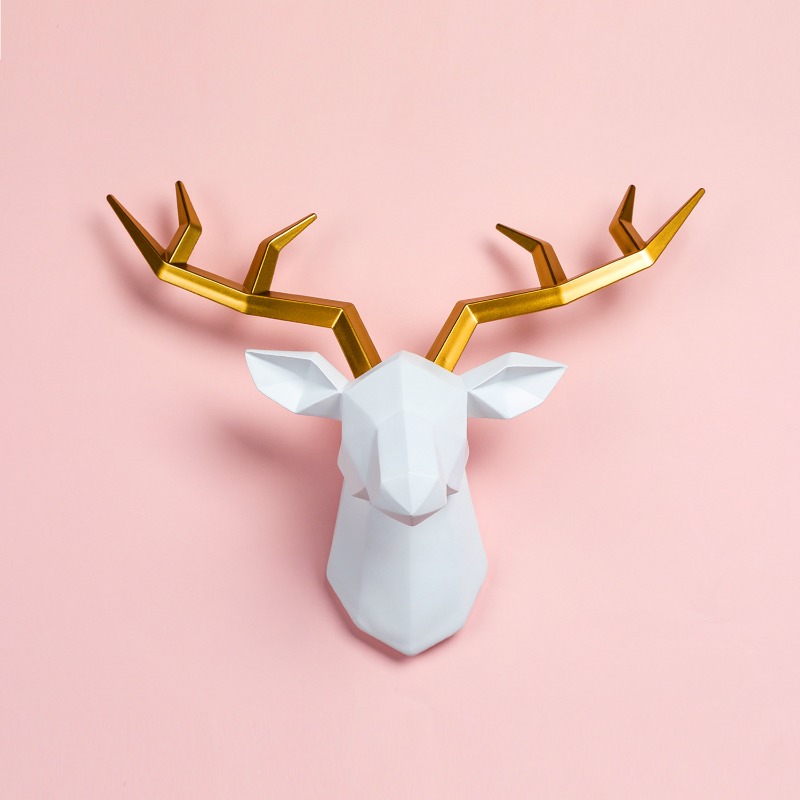 Resin Art Sculptures - 1PC 鹿の頭の彫刻動物像壁掛けクリエイティブヘラジカアート枝角像オフィス装飾壁掛け