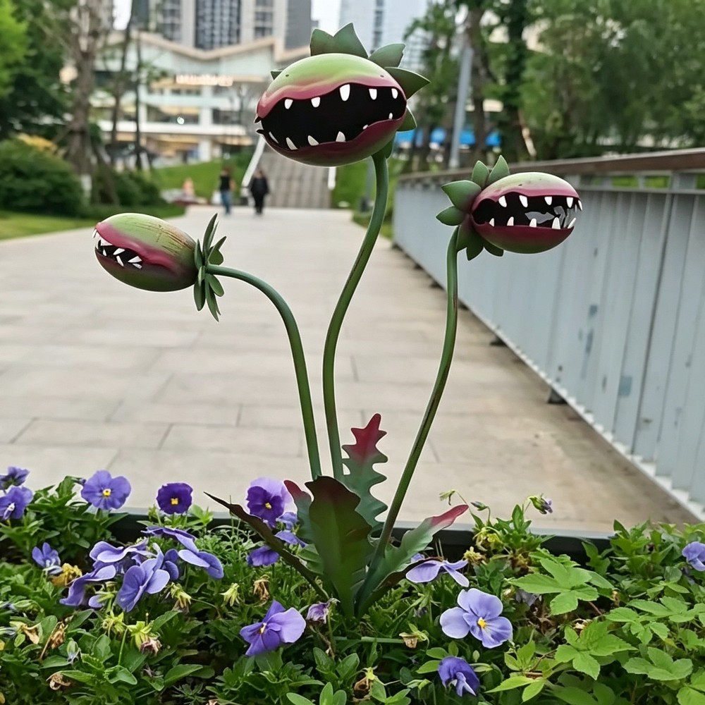Resin Art Sculptures - 肉食性の花の形をした庭の飾り物、25インチの屋外用面白い大型樹脂製のハエトリグサ、新しいモンスター彫刻植物、庭の芝生の芸術装飾