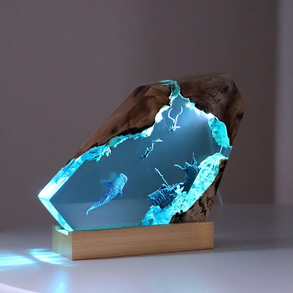 Resin Art Lamp - エポキシ樹脂製の発光卓上ランプ,常夜灯,アートクラフト,クリエイティブなギフト,室内装飾,寝室とオフィスのテーブル,海のアクセント,新しい