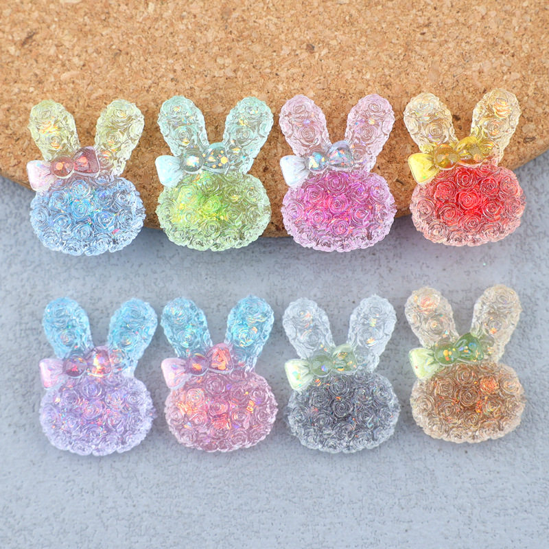Resin Art Craft - 5個入り 18*25mm 光るグラデーションウサギレジンカボション DIYクリップ、携帯ケース、キーホルダー、イヤリング、手作りジュエリークラフト装飾用。
