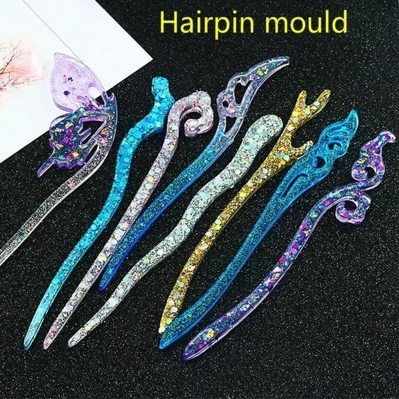 Resin Art Store - 新しい透明ヘアピンシリコーン特殊金型樹脂 DIY ヘアジュエリー作成金型エポキシ樹脂金型女性の髪の装飾