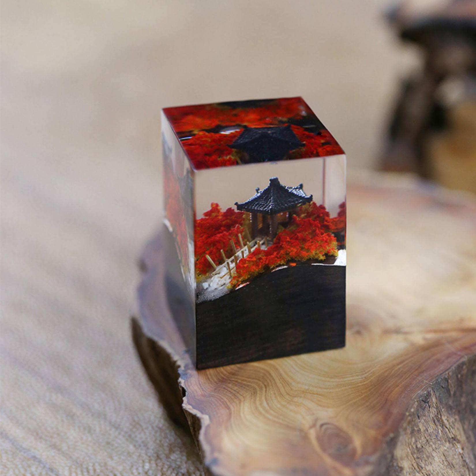 Resin Art Decoration Items - 中国風パビリオンシールエポキシ樹脂製クリエイティブオーナメント彫刻デスクトップ装飾品誕生日プレゼント手作りアートデコレーション