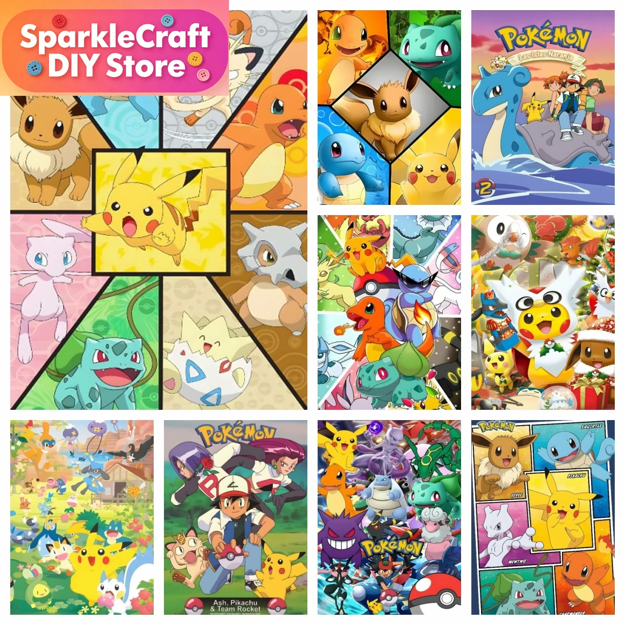 Resin Art Sticker - 1pc フレームレス漫画ポケモンアニメダイヤモンドアート絵画キットステッカー工芸品モザイク刺繍チャームマンガ 5d DIY クロスステッチ H