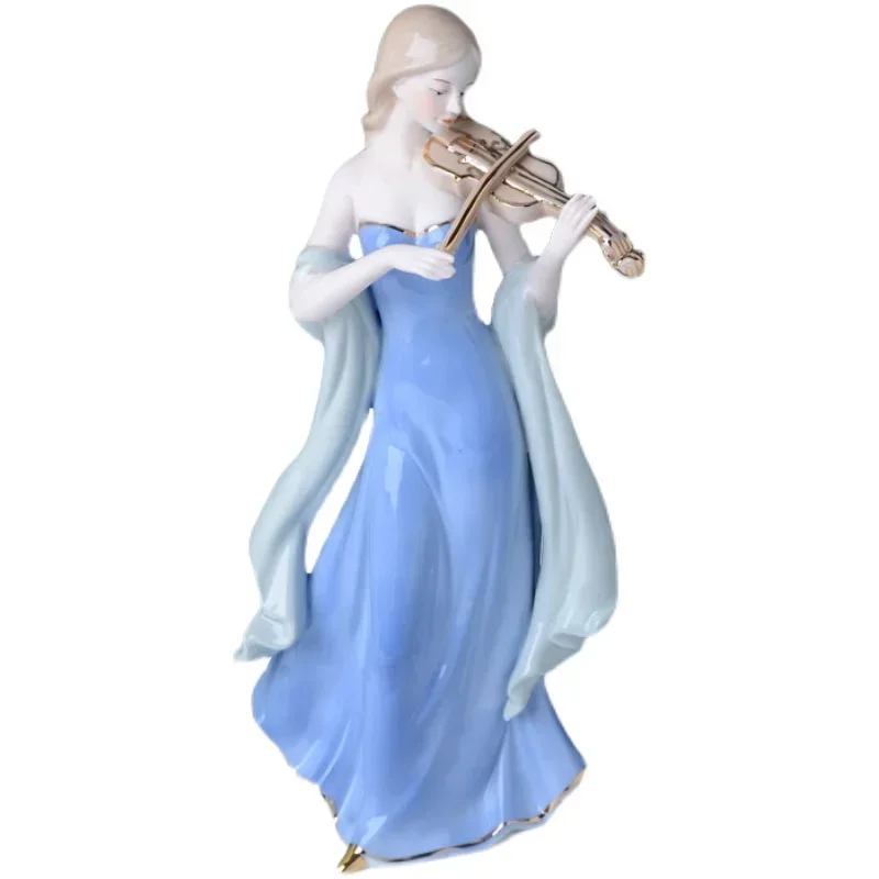 Resin Art Decoration Items - 中国のヴァイオリン少女の陶器製フィギュアアート装飾品、家のリビングルームの家具アクセサリー、オフィスデスクの置物、装飾品