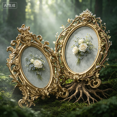 Resin Art Gift For Wedding - レトロゴールドオーバル樹脂製フォトフレーム、デスクトップ装飾、結婚式、パーティー、ホームアートクラフトギフト用 - オーバル写真立て