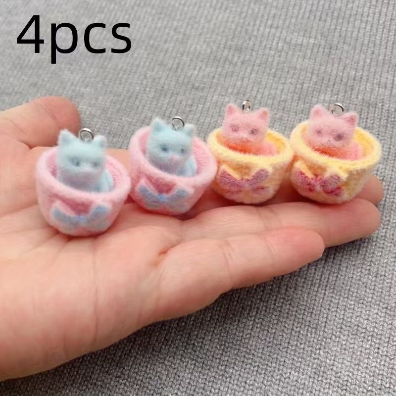 4個入り3Dぬいぐるみ樹脂製猫ペンダント、DIYジュエリー製 - Resin Art Store のレビューと価格