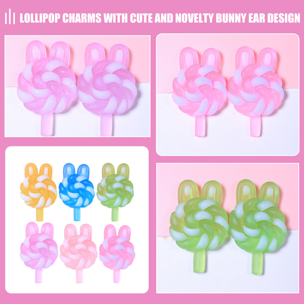 24 個のかわいい漫画ロリポップチャームウサギの形をした光る - Resin Art Store のレビューと価格