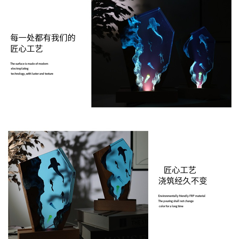 樹脂製洞窟クジラダイバーデスクトップクラゲ発光オーナメントク - Resin Art Gift For Wedding のレビューと価格