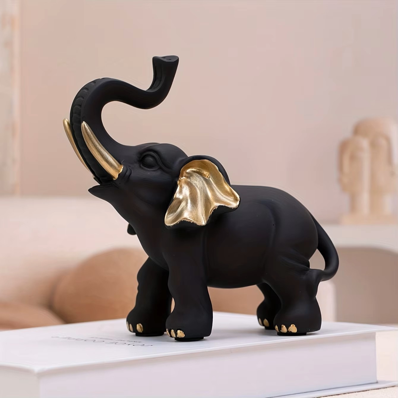 ブラックゴールドの幸運の象の像の装飾品1個、アクセス可能な高 - Resin Art Decoration Items のレビューと価格