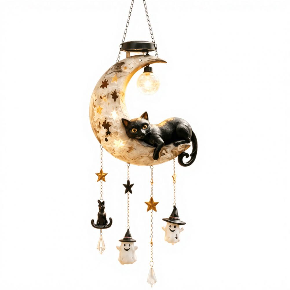 耐候性屋外ガーデンアートソーラームーンブラックキャットウィン - Resin Art Lamp のレビューと価格