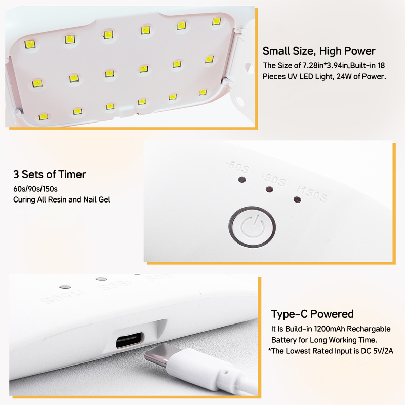 24W USB充電式ジェルネイル用UV LEDランプ、ミニネ - Resin Art Uv Light のレビューと価格