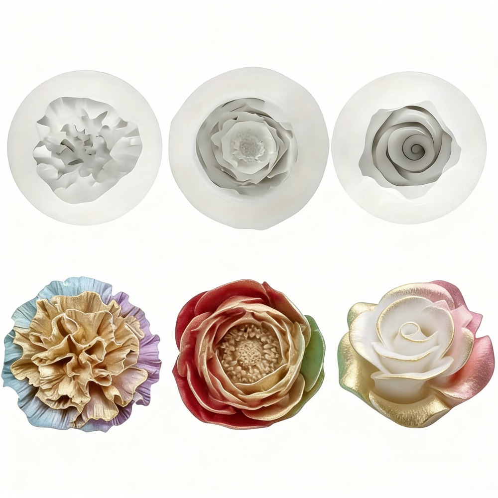 バラ、牡丹、カーネーション用の3ピースシリコンモールド、キャ - Resin Art Gift For Wedding のレビューと価格