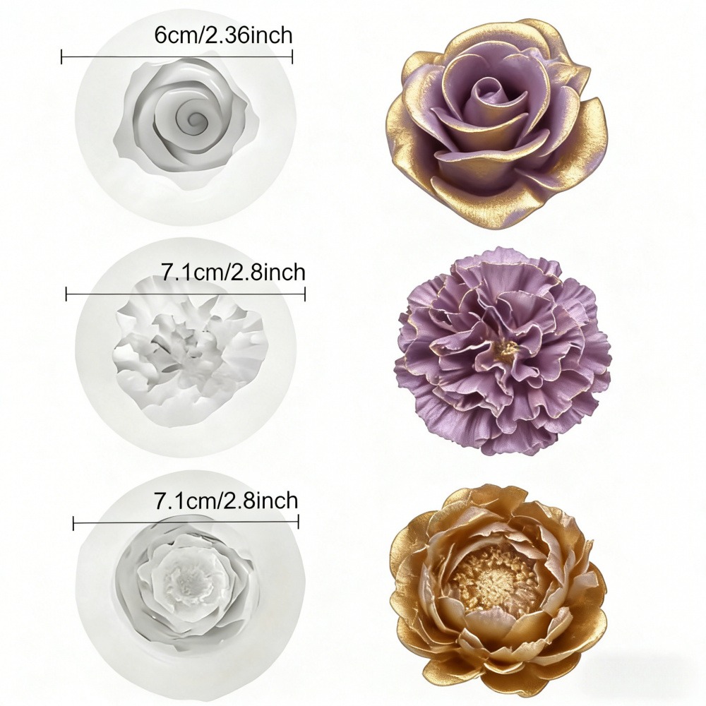 バラ、牡丹、カーネーション用の3ピースシリコンモールド、キャ - Resin Art Gift For Wedding のレビューと価格