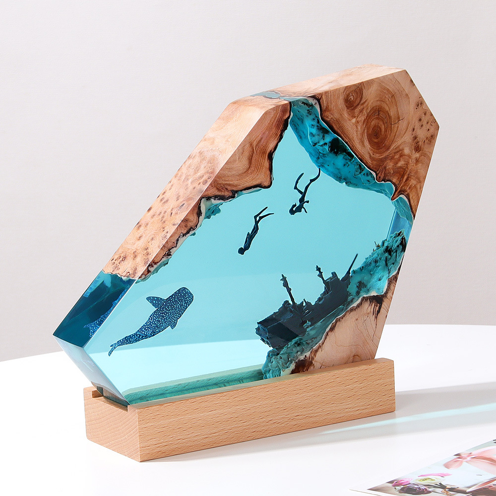 エポキシ樹脂製の発光卓上ランプ,常夜灯,アートクラフト,クリ - Resin Art Lamp のレビューと価格