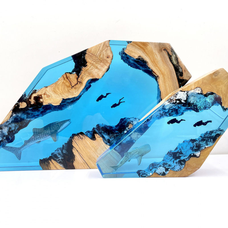 ミニチュアジンベエザメダイバーレジンランプ エポキシ樹脂木製 - Resin Art Decoration Items のレビューと価格