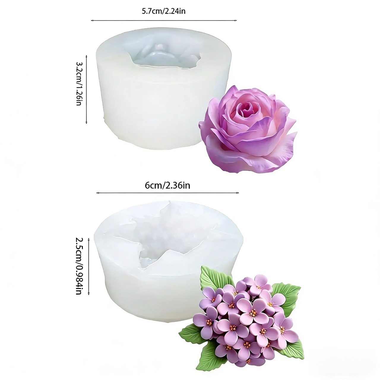 3Dローズライラックフラワーシリコンモールド2個、樹脂やキャ - Resin Art Gift For Wedding のレビューと価格