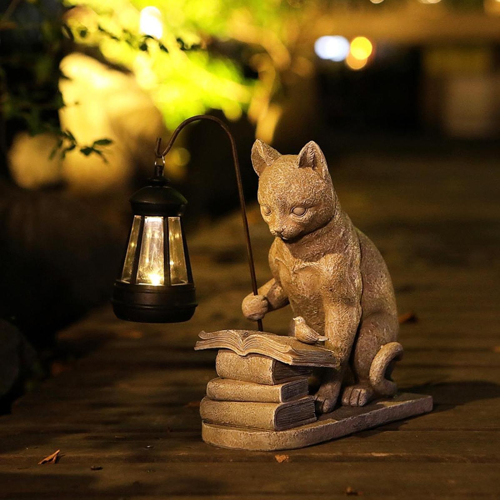 猫ソーラーガーデンミニスタチュー彫刻ソーラーランプライト樹脂 - Resin Art Lamp のレビューと価格