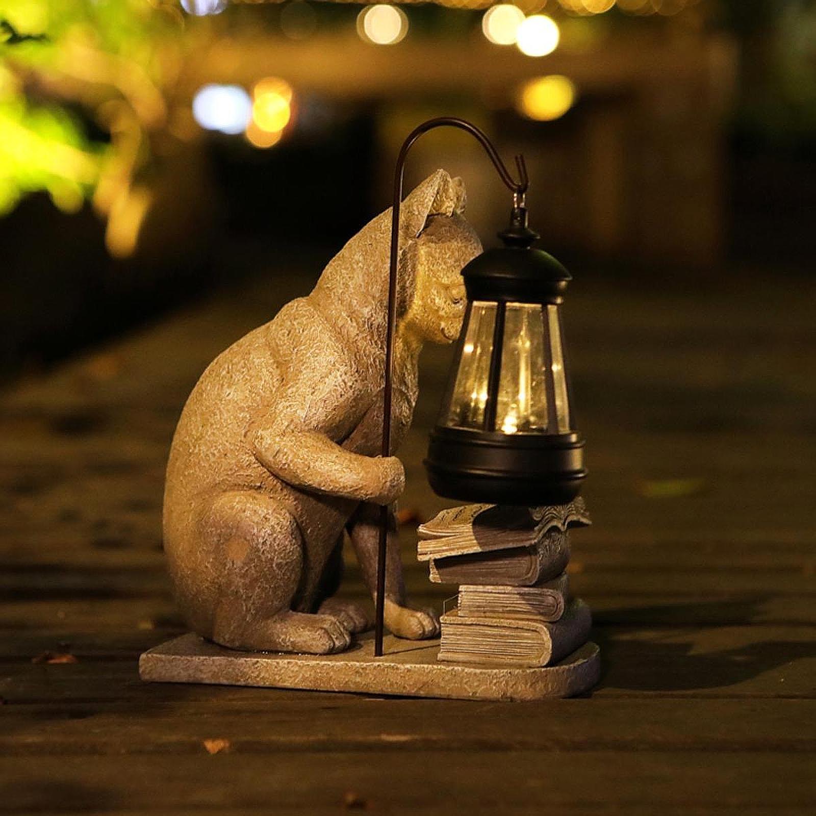 猫ソーラーガーデンミニスタチュー彫刻ソーラーランプライト樹脂 - Resin Art Lamp のレビューと価格