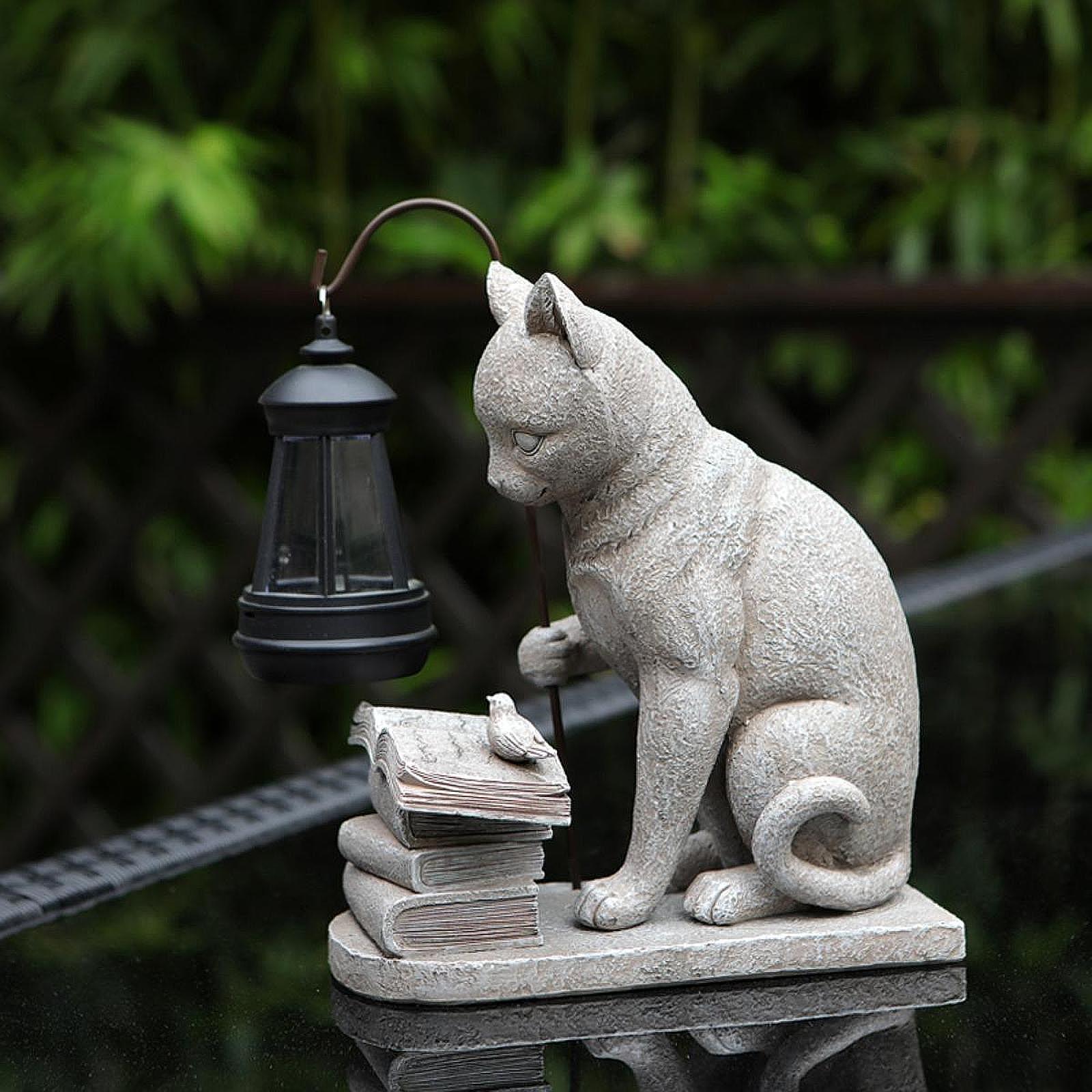 猫ソーラーガーデンミニスタチュー彫刻ソーラーランプライト樹脂 - Resin Art Lamp のレビューと価格