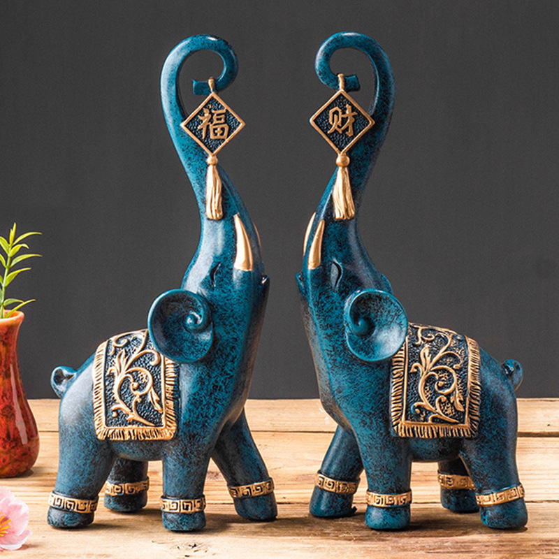 1 ペア中国風幸運の象の鼻の置物家の装飾動物樹脂象像アート工 - Resin Art Gift For Wedding のレビューと価格