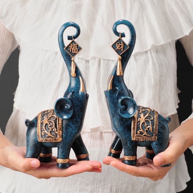 1 ペア中国風幸運の象の鼻の置物家の装飾動物樹脂象像アート工 - Resin Art Gift For Wedding のレビューと価格