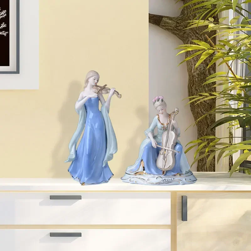 中国のヴァイオリン少女の陶器製フィギュアアート装飾品、家のリ - Resin Art Decoration Items のレビューと価格