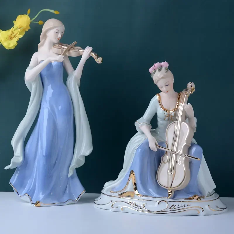 中国のヴァイオリン少女の陶器製フィギュアアート装飾品、家のリ - Resin Art Decoration Items のレビューと価格
