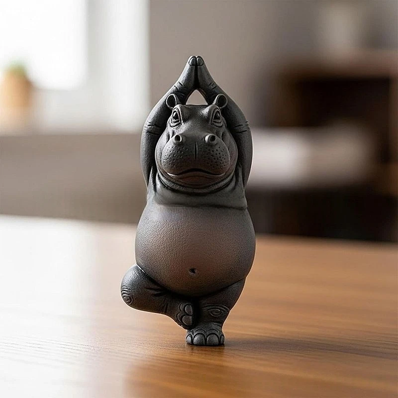 漫画抽象カバ樹脂飾りヨガカバワニ像ホームオフィスデスクトップ - Resin Art Decoration Items のレビューと価格