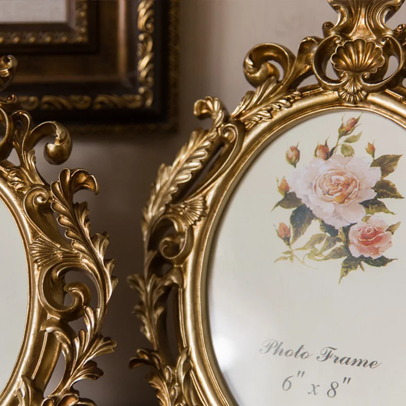 レトロゴールドオーバル樹脂製フォトフレーム、デスクトップ装飾 - Resin Art Gift For Wedding のレビューと価格