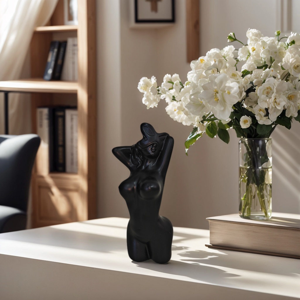 1個の芸術的な人型の花瓶飾り、黒と白のミニマリストスタイル、 - Resin Art Decoration Items のレビューと価格